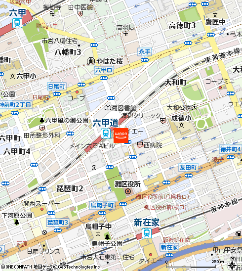 ダイエー六甲道店付近の地図